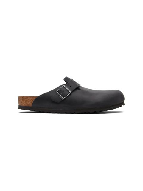 Black Regular Boston Oiled Leather Slip-on Loafers