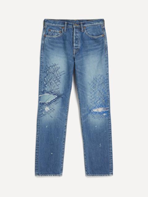 Monkey CISCO Straight-Leg Distressed Embroidered Jeans