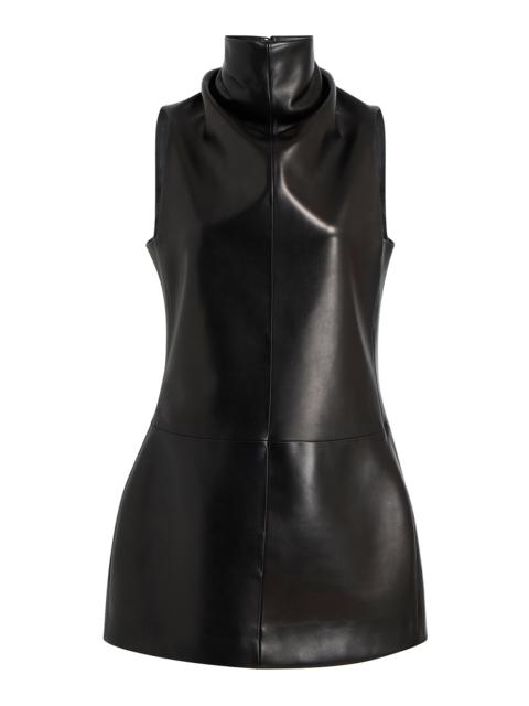Daria Turtleneck Leather Mini Dress black