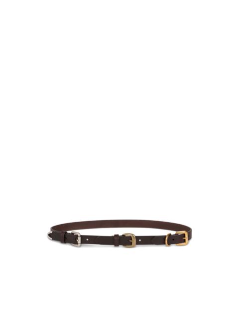 triple-buckle leather belt