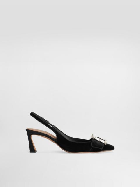 Velvet slingbacks with bejeweled buckle