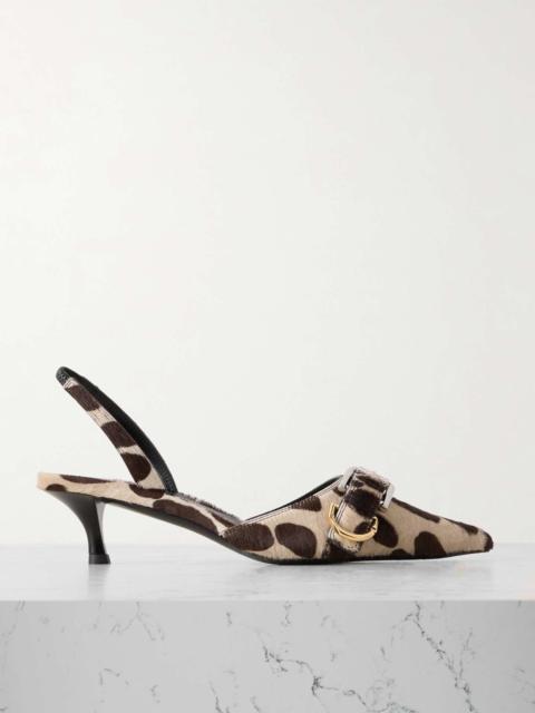 Voyou buckled printed calf hair slingback pumps Beige