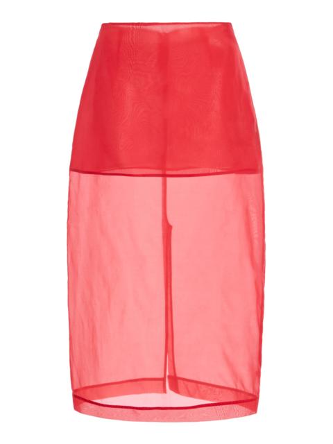 Peri Sheer Silk-Blend Midi Skirt red