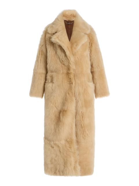 Evita Long Shearling Coat ivory