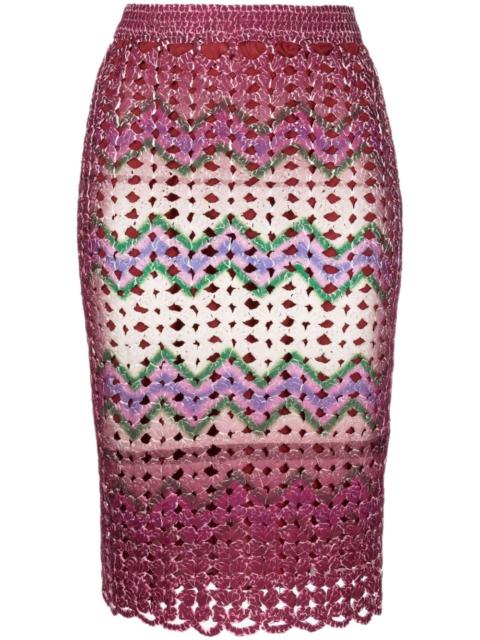 graphic-print crochet-knit midi skirt