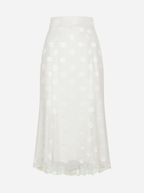 Dévoré satin godet skirt with DG logo