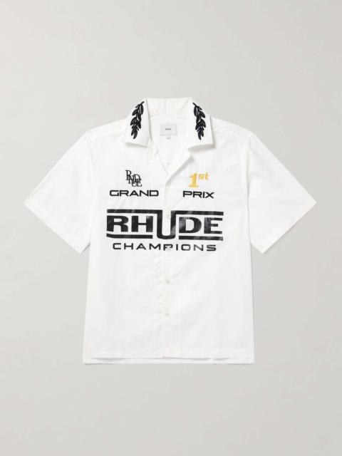 Camp-Collar Logo-Print Embroidered Poplin Shirt