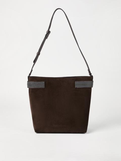 Essence bucket bag in suede with precious bands