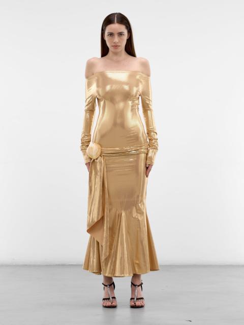 Gold Foiled Shell Belt Dress