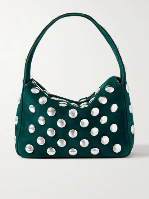 Elena small studded suede shoulder bag Dark green