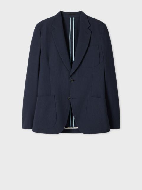 Navy Cotton-Blend Seersucker Stripe Blazer