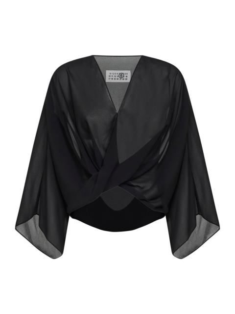 Black georgette draped cropped top