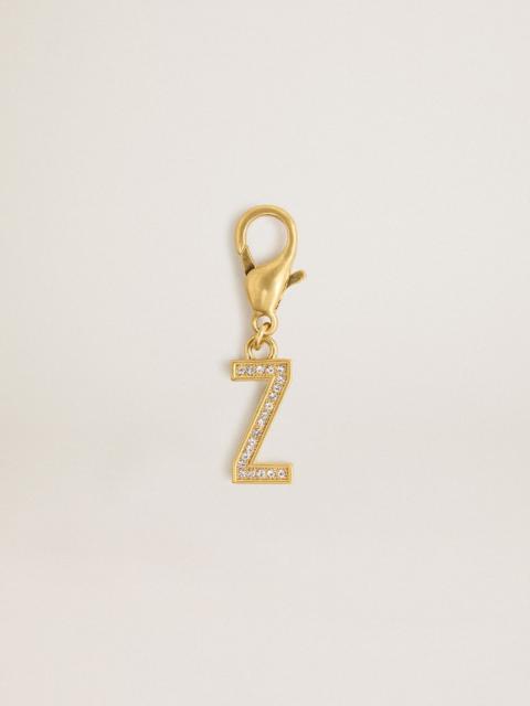 Letter Z charm in gold-colored brass with crystals