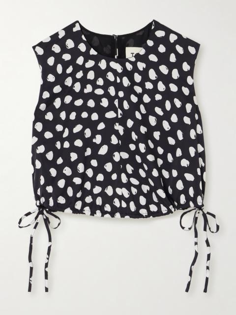 Cecily Cropped Tie-detailed Polka-dot Silk Crepe De Chine Top