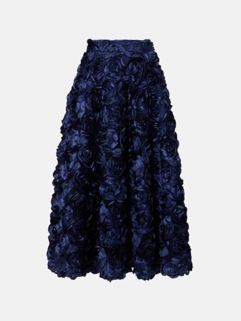 Floral-appliqué midi skirt