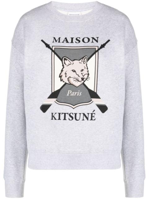 fox-motif mélange cotton sweatshirt