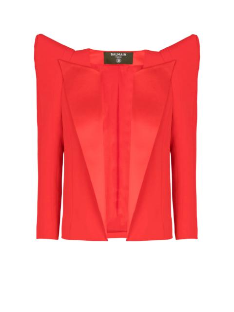Cropped crepe jacket with structured shoulders