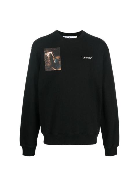 Men's Off-White FW22 Character Printing Round Neck Long Sleeves Loose Fit Black OMBA057C99FLE0111001