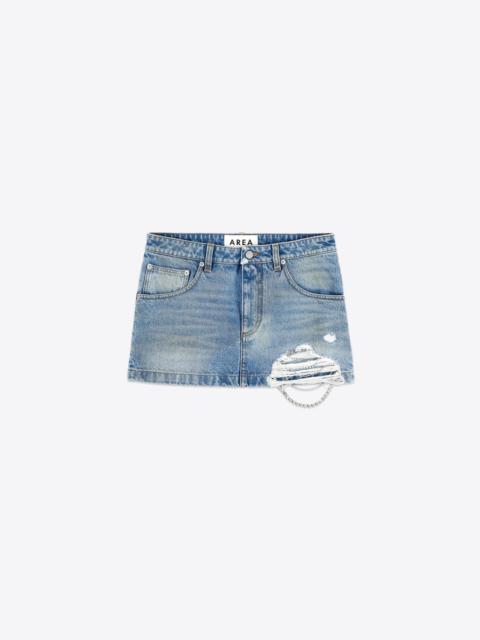 CRYSTAL FRAY DENIM MINI SKIRT