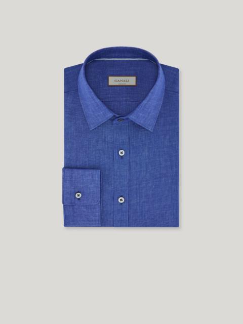 BLUE LINEN REGULAR-FIT SHIRT WITH NARROW POINTED COLLAR