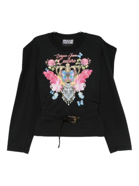 crown-embellished long-sleeve top