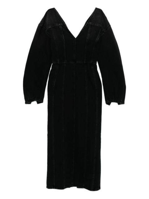 V-neck puff-sleeve midi dress