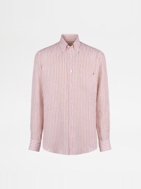 BUTTON DOWN SHIRT IN STRIPED LINEN - PINK