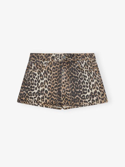 LEOPARD PRINTED DENIM SHORTS