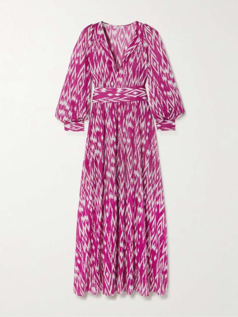 Tornado belted printed cotton-voile midi dress