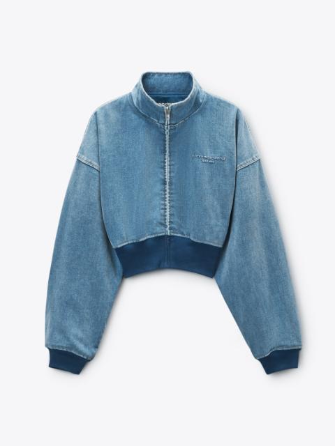 Light Blue Brushed Denim Funnel Neck Jacket
