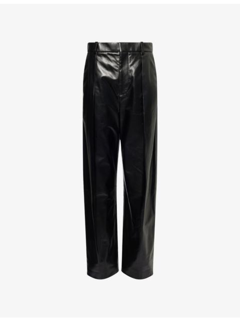 Tapered-Leg Pleated Leather Trousers