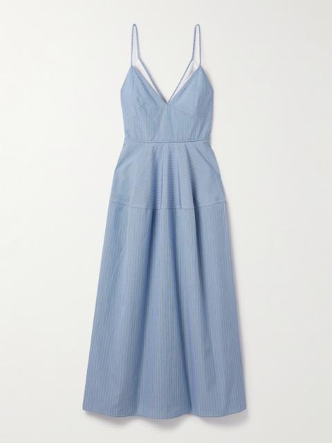 Basque Striped Cotton-poplin Midi Dress