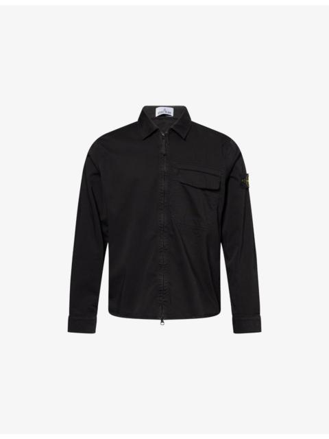 Zip-Up Long-Sleeves Stretch-Cotton Overshirt