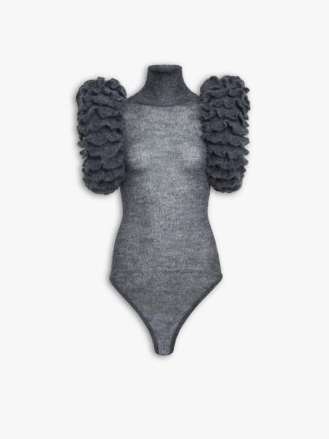 MOHAIR KNIT SCULPTURAL RUFFLE BODYSUIT