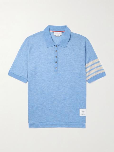 Logo-Appliquéd Striped Wool-Jersey T-Shirt Blue