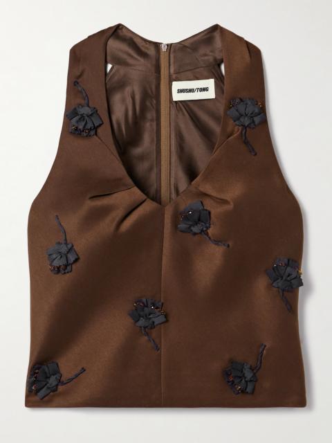 Appliquéd Embellished Satin Tank