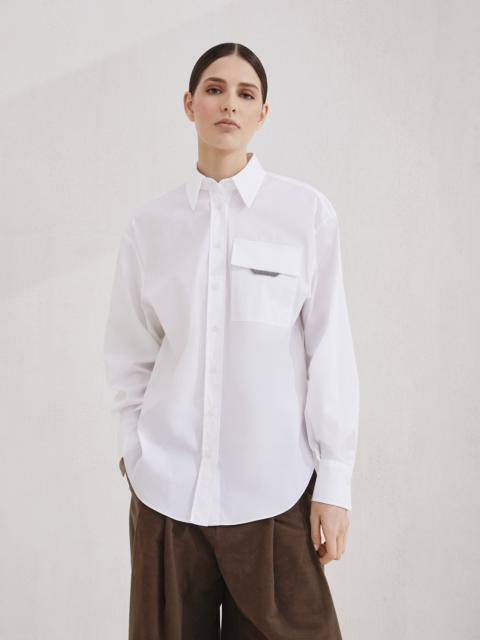 Stretch cotton poplin shirt with shiny flap detail