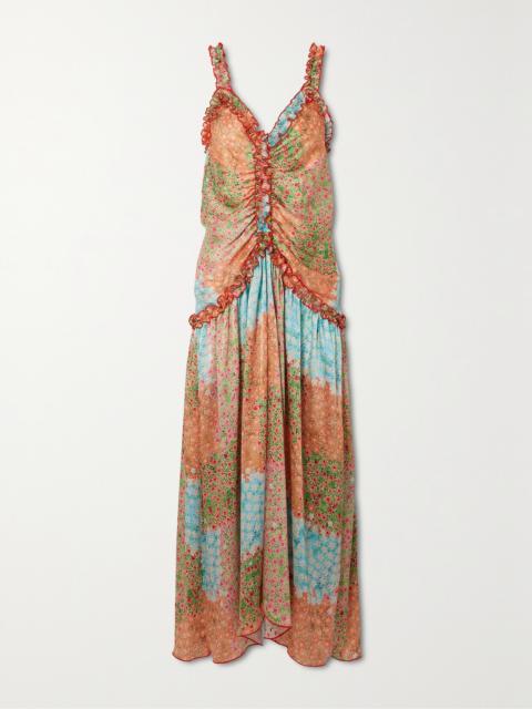 Leona Ruffled Floral-printed Crinkled-crepe Midi Dress