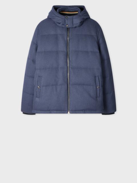 Navy Houndstooth Down Jacket with Detachable Hood