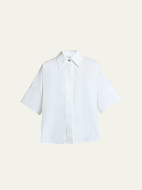 Short-Sleeve Cotton Poplin Button-Down Shirt
