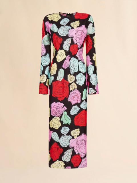 BLACK SILK LONG-SLEEVE DRESS WIH ORION PRINT