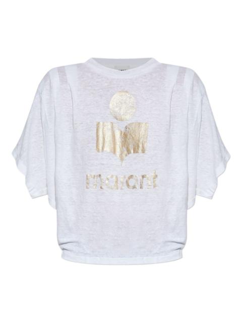 logo-print linen T-shirt