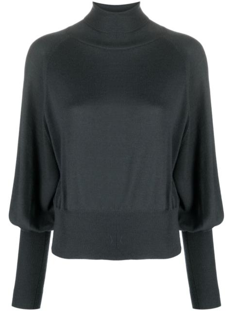 bishop-sleeved fine-knit jumper