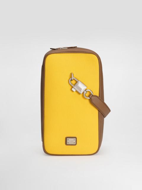 Lock canvas and calfskin handbag