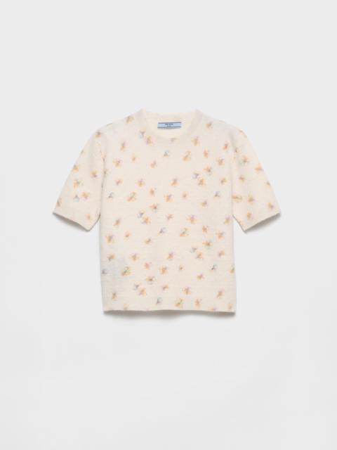 Floral print wool crew-neck sweater