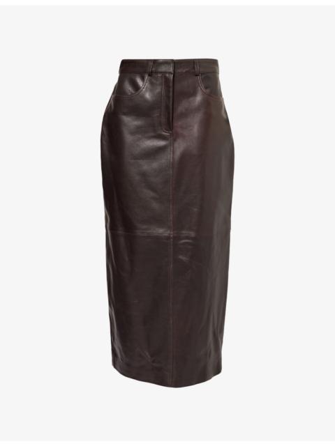 Ghalia High-Waist Leather Midi Skirt