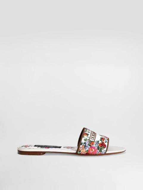Nappa leather flat slippers with embroidery