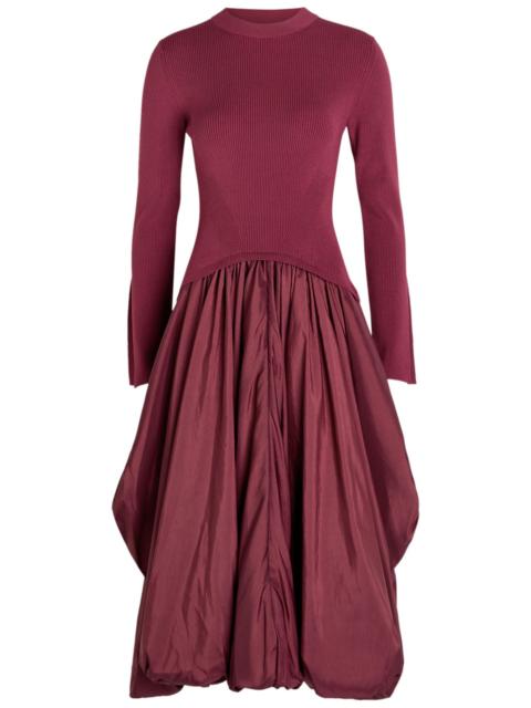 Simkhai Kenlie Gathered Knit and Taffeta Midi Dress