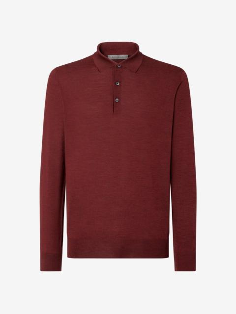 Brick red ultra-fine 120's wool button-up polo shirt