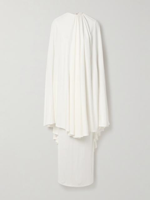 Cape-effect Layered Gathered Crepe-jersey Maxi Dress